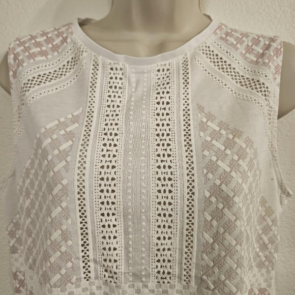ZARA Patterned Sleeveless Top Pink White Size S - Picture 5 of 9